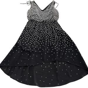 Adrianna Papell Dress Womens 6 Black White Polka Dot Sleeveless V Neck Lined